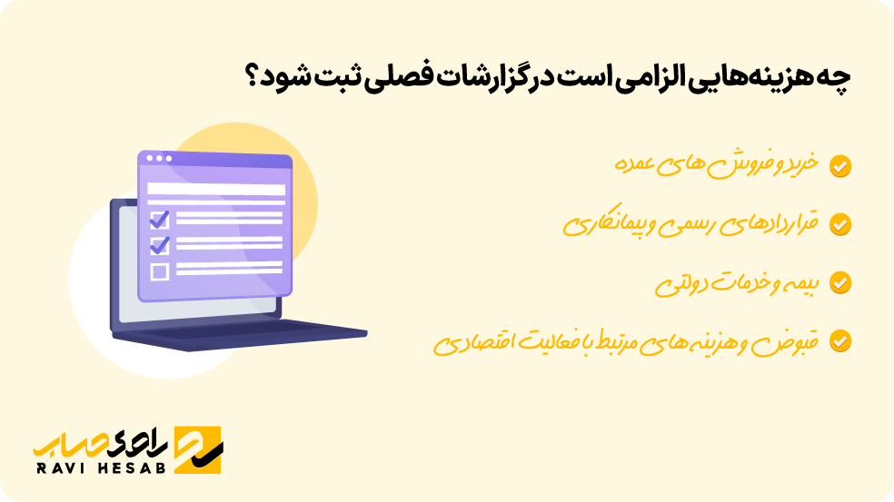 هزینه‌های الزامی برای ثبت در گزارشات فصلی
